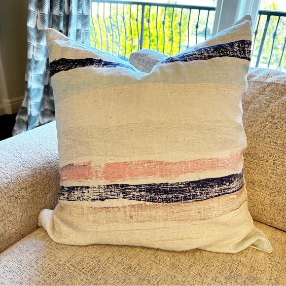 Sugarboo Designs Linen Striped Pillow Rare Decorative Large Beachy Boho Coastal - Picture 2 of 10